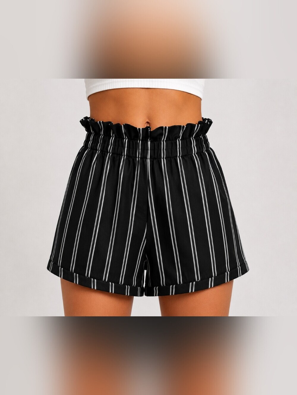 Black & White Striped Paperbag Waist Shorts Size S